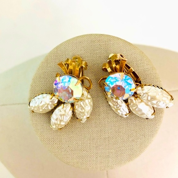 Vintage Rhinestone Lava Demi Parure Brooch & Earrings - Picture 4 of 11